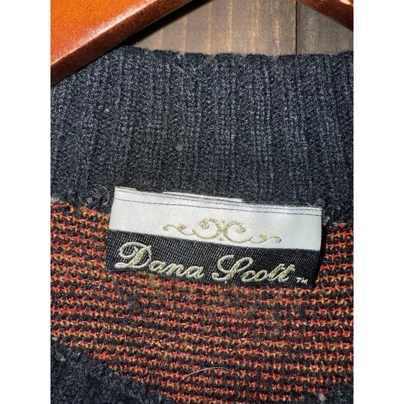 VTG Dana Scott Sweater Womens Sz M Red Gold Metallic Oversized USA - Picture 2 of 4